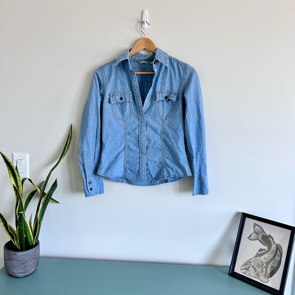 American Eagle Outfitters Denim Looking Button-Up Shirt - 100% Cotton